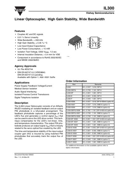Vishay IL300 Linear Optocoupler Datasheet - cover page