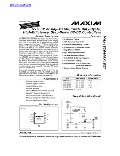 MAXIM MAX1626/MAX1627 Step-Down DC-DC Controllers Datasheet - cover page