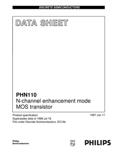 Philips PHN110 N-channel Enhancement Mode MOS Transistor Datasheet - cover page