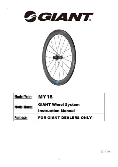 GIANT Wheel System MY18 Instruction Manual - cover page