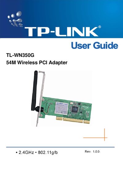 TP-Link TL-WN350G Wireless PCI Adapter User Guide - cover page