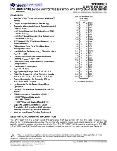 TEXAS INSTRUMENTS SN74CB3T16210 20-BIT FET BUS SWITCH 2.5-V/3.3-V LOW-VOLTAGE BUS SWITCH WITH 5-V-TOLERANT LEVEL SHIFTERhandbook - cover page