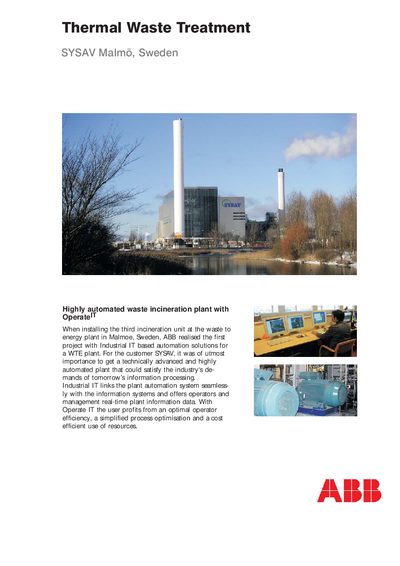 ABB SYSAV Malmö Thermal Waste Treatment User Manual - cover page