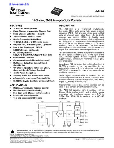 Texas Instruments ADS1258 16-Channel 24-Bit Analog-to-Digital Converter Datasheet - cover page