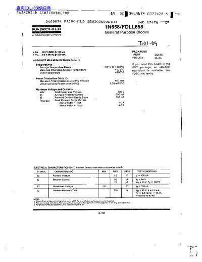 Fairchild Semiconductor 1N658/FDLL658 General Purpose Diodes Datasheet - cover page