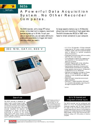 Sefram 8416 Data Acquisition System Product Leaflet - cover page