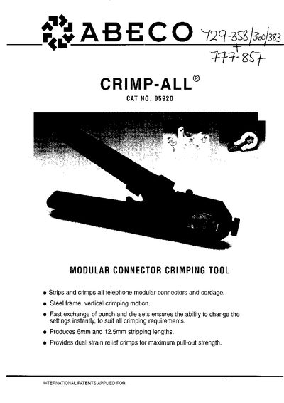 ABECO CRIMP -ALL CAT NO.05920 - cover page