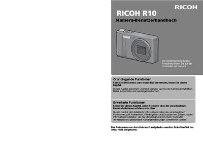 Ricoh R10 Digital Camera User Manual - cover page