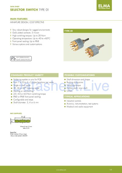 ELMA Type 01 Selector Switch Datasheet - cover page