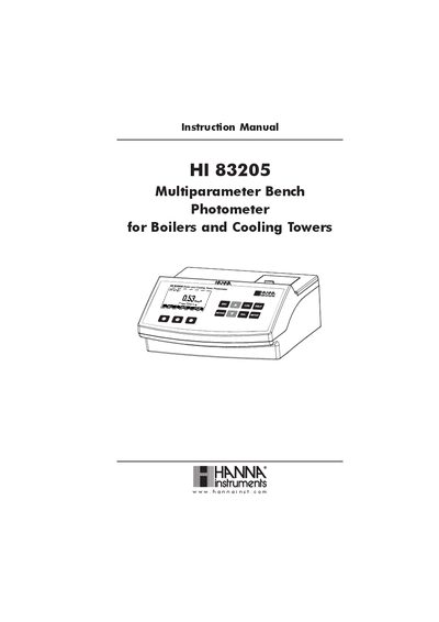 Hanna Instruments HI 83205 Multiparameter Bench Photometer Instruction Manual