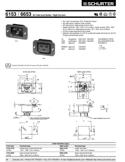 Schurter 6153/6653 AC Inlet Outlet High Current Handbook - cover page