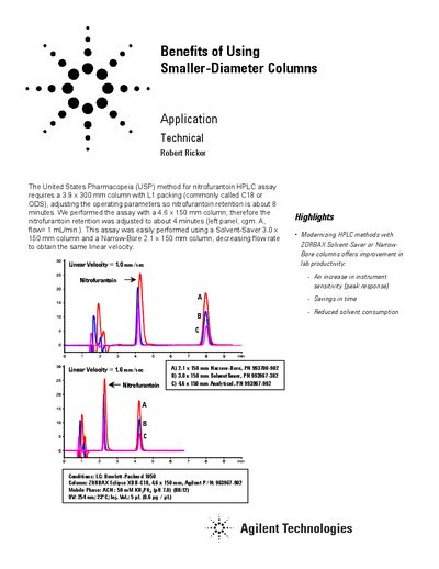 Agilent Benefits of Using Smaller-Diameter Columns Application Note - cover page