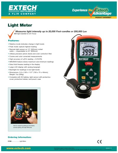 Extech LT300 Light Meter Product Leaflet - cover page