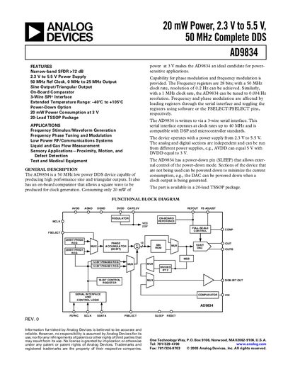 Analog Devices AD9834 Datasheet - cover page