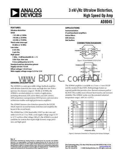 Analog Devices AD8045 Op Amp Datasheet - cover page