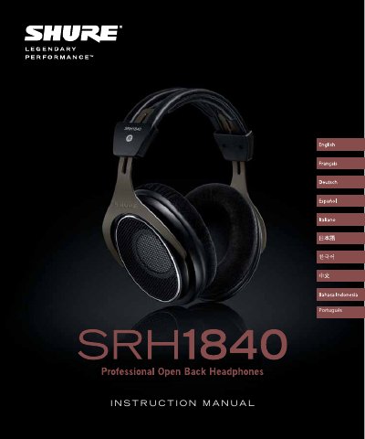 Shure SRH1840 R Open-Ear Headphones User Manual - cover page