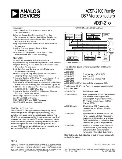 Analog Devices ADSP-21xx Datasheet - cover page