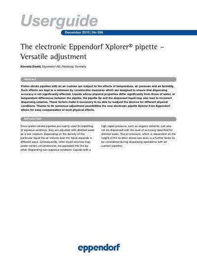 Eppendorf Xplorer Pipette User Guide - cover page