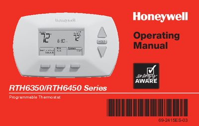 Honeywell RTH6350/RTH6450 Series Programmable Thermostat Operating Manual - cover page