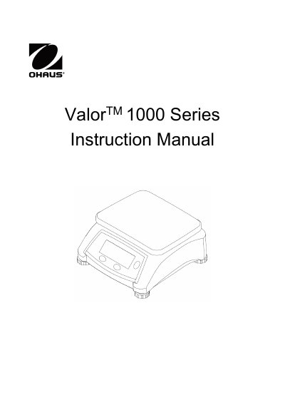 Ohaus Valor 1000 Series Scale Installation Operation and Maintenance Manual - cover page
