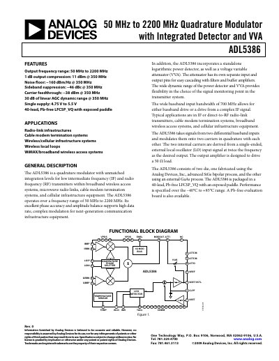 Analog Devices ADL5386 Quadrature Modulator Datasheet - cover page