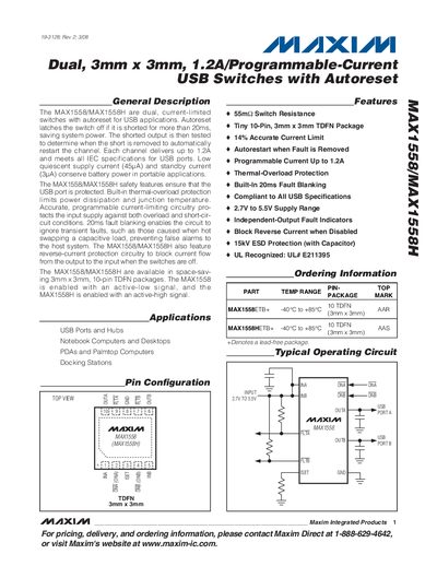 Maxim MAX1558/MAX1558H USB Switches with Autoreset Datasheet - cover page