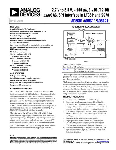 Analog Devices AD5601/AD5611/AD5621 Datasheet Rev F - cover page