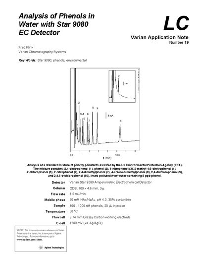 Varian Star 9080 EC Detector Analysis of Phenols in Water - cover page