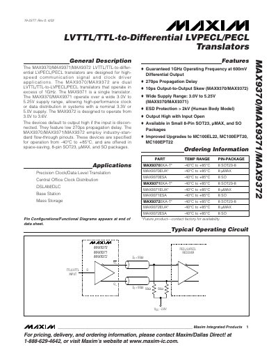 Maxim MAX9370/MAX9371/MAX9372 Datasheet - cover page