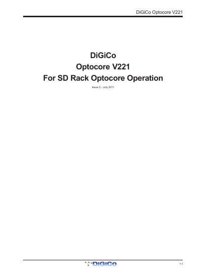 DiGiCo Optocore V221 Operation Manual for SD Rack - cover page