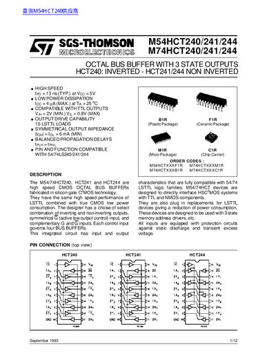 ST M54HCT240/241/244 M74HCT240/241/244 handbook - cover page