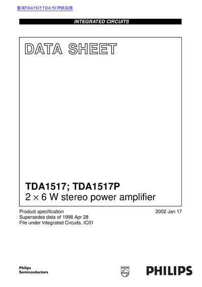 Philips TDA1517/TDA1517P Stereo Power Amplifier Datasheet