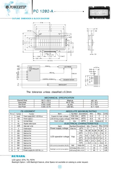 Powertip PC1202-A User Manual - cover page