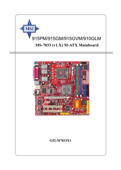 MSI 915PM/915GM/915GVM/910GLM Manual - cover page