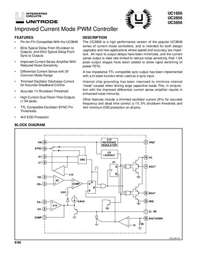 Texas Instruments UC1856/UC2856/UC3856 Improved Current Mode PWM Controller Datasheet - cover page