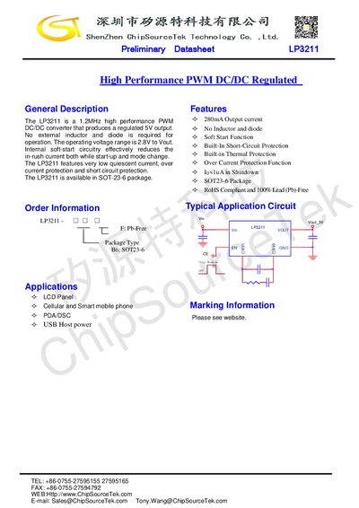 ChipSourceTek LP3211 PWM DC/DC Converter Preliminary Datasheet - cover page