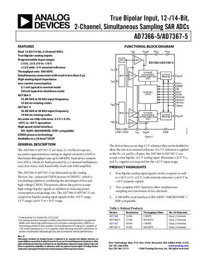 Analog Devices AD7366-5/AD7367-5 Datasheet - cover page