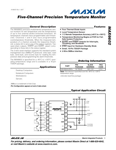 Maxim MAX6602 Five-Channel Precision Temperature Monitor Datasheet - cover page