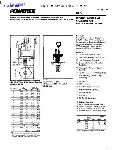 Powerex C148 Inverter Grade SCR Datasheet - cover page