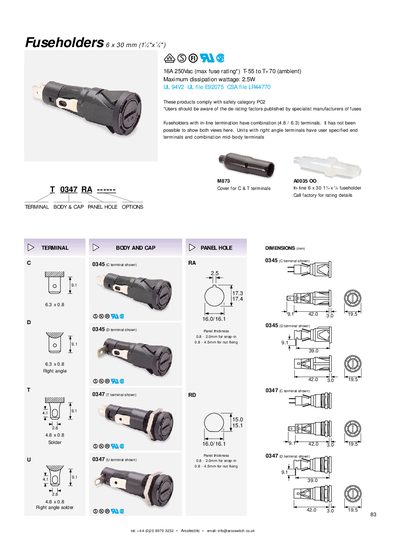 Arcolectric 6 x 30 mm Fuseholder Handbook - cover page