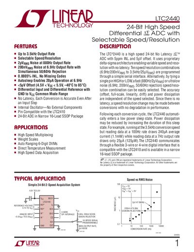 Linear Technology LTC2440 24‑Bit ADC Datasheet - cover page