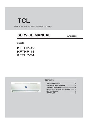 TCL WALL MOUNTED SPLIT-TYPE AIR CONDITIONERS KFTHP-12 KFTHP-18 KFTHP-24 SERVICE MANUAL - cover page