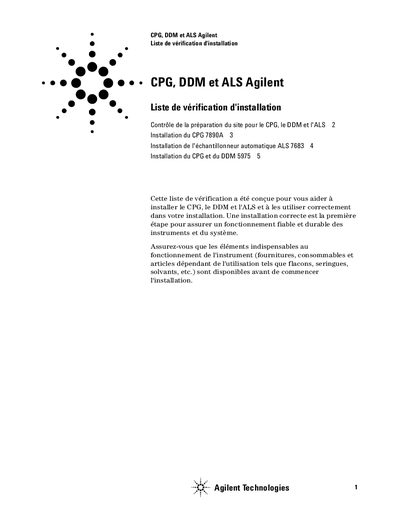 Agilent CPG 7890A/ALS 7683/DDM 5975 Installation Checklist