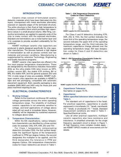 KEMET C0G/X7R/X5R/Z5U/Y5V Ceramic Chip Capacitors Datasheet