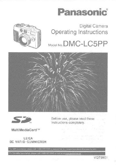 Panasonic DMC-LC5PP Digital Camera Operating Instructions - cover page