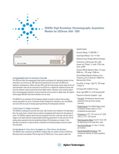 Agilent SS420x High Resolution Chromatography Acquisition Module Datasheet - cover page
