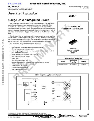 Motorola MC33991 Gauge Driver Integrated Circuit Datasheet