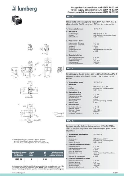 Lumberg JEITA RC-5320A Power Supply Connector Product Leaflet - cover page