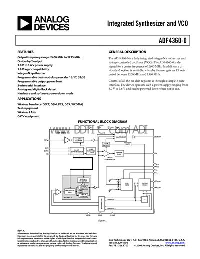 Analog Devices ADF4360-0 Datasheet - cover page