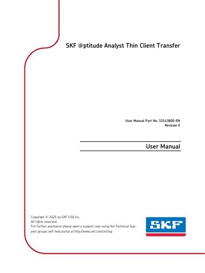 SKF @ptitude Analyst Thin Client Transfer User Manual - cover page